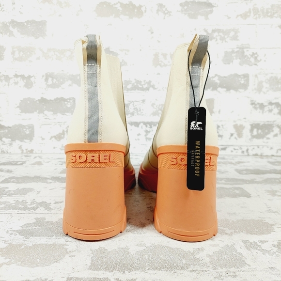 NEW Sorel Brex Cream Beige Leather Pull On Block Heel Chelsea Boots V203 - Picture 4 of 10